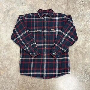 Carhartt Navy‎ Blue & Red Plaid Heavyweight Flannel Lined Button Up Shirt Size M
